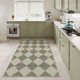 Covaba modern geometric checkered area rug in fern green, styled in a room setting, view 4