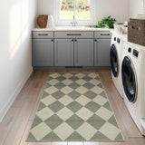Covaba modern geometric checkered area rug in fern green, styled in a room setting, view 7