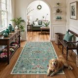 Covaba modern parisian insect area rug in sage mist, styled in a room setting, view 11