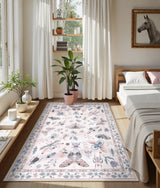 Covaba modern parisian insect area rug in soft blush, styled in a room setting, view 7