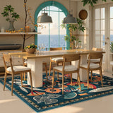 Covaba egyptian-inspired botanical area rug in teal haze, styled in a room setting, view 2