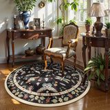 Covaba modern parisian insect round rug in ink black, styled in a room setting, view 2