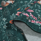 Covaba maximalist unicorn garden scalloped rug in forest fern, styled in a room setting