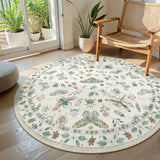 Covaba modern parisian insect round rug in warm beige, styled in a room setting, view 3
