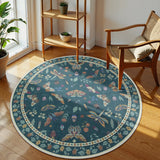 Covaba modern parisian insect round rug in fern green, styled in a room setting, view 3