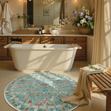 Covaba modern parisian insect round rug in sage mist, styled in a room setting, view 3