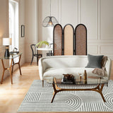 Covaba abstract rainbow stripe black/beige area rug in warm beige, styled in a room setting, view 5