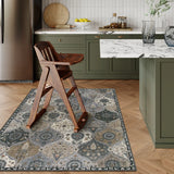 Covaba ultra-thin vintage floral moroccan trellis area rug in pearl grey, styled in a room setting, view 14
