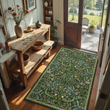 Covaba maximalism vibrant blossom floral area rug in forest fern, styled in a room setting, view 13
