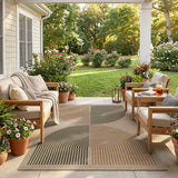 Covaba rainbow easy jute black/beige indoor/outdoor area rug in warm beige, styled in a room setting, view 9