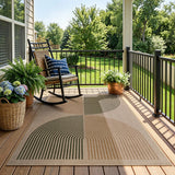 Covaba rainbow easy jute black/beige indoor/outdoor area rug in warm beige, styled in a room setting, view 11