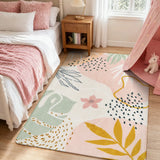 Covaba modern botanical leaf area rug in blush clay, styled in a room setting, view 12