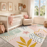 Covaba modern botanical leaf area rug in blush clay, styled in a room setting, view 9