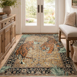 Covaba wild tiger desert area rug in golden wheat, styled in a room setting, view 11