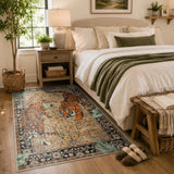 Covaba wild tiger desert area rug in golden wheat, styled in a room setting, view 12