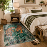 Covaba wild tiger area rug in fern green, styled in a room setting, view 12