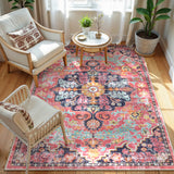 Covaba bohemian floral medallion area rug in faded rose, styled in a room setting, view 14