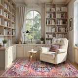 Covaba bohemian floral medallion area rug in faded rose, styled in a room setting, view 16