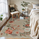 Covaba boho modern parisian floral scalloped area rug in coffee brown, styled in a room setting, view 9