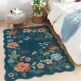 Covaba boho modern parisian floral scalloped area rug in deep navy, styled in a room setting, view 11