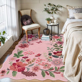 Covaba boho modern parisian floral scalloped area rug in blush clay, styled in a room setting, view 4