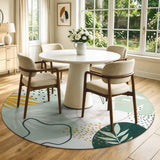 Covaba modern botanical leaf round rug in fern green, styled in a room setting, view 3
