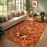 Covaba boho birdsong floral garden area rug in amber clay, styled in a room setting