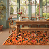 Covaba boho birdsong floral garden area rug in amber clay, styled in a room setting, view 3
