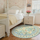 Covaba boho modern parisian garden floral round rug in fern green, styled in a room setting