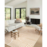 Covaba abstract rainbow stripe orange/white area rug in amber clay, shown flat on a plain ivory backdrop, view 4