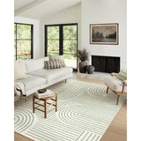 Covaba abstract rainbow stripe green/white area rug in fern green, shown flat on a plain ivory backdrop, view 3