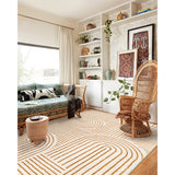Covaba abstract rainbow stripe orange/white area rug in amber clay, shown flat on a plain ivory backdrop, view 9