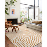 Covaba abstract rainbow stripe orange/white area rug in amber clay, shown flat on a plain ivory backdrop, view 2