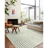 Covaba abstract rainbow stripe green/white area rug in fern green, shown flat on a plain ivory backdrop, view 2