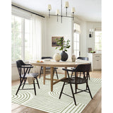 Covaba abstract rainbow stripe green/white area rug in fern green, shown flat on a plain ivory backdrop, view 4
