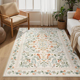 Covaba vintage floral area rug in warm beige, styled in a room setting, view 7