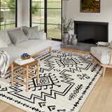 Covaba aztec moroccan distressed area rug in warm beige, styled in a room setting, view 4