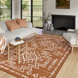 Covaba aztec moroccan distressed area rug in amber clay, styled in a room setting, view 4