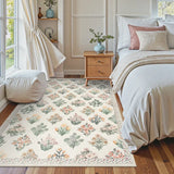 Covaba meadow floral area rug in warm beige, styled in a room setting, view 5