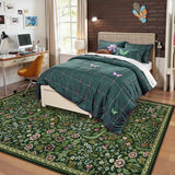 Covaba maximalism vibrant blossom floral - size deal area rug in forest fern, styled in a room setting, view 4