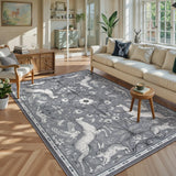 Covaba vintage woodland area rug in charcoal, styled in a room setting, view 4