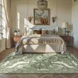 Covaba vintage woodland area rug in olive grove, styled in a room setting, view 14