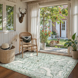 Covaba vintage woodland area rug in willow sage, styled in a room setting, view 12