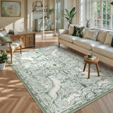 Covaba vintage woodland area rug in willow sage, styled in a room setting, view 13