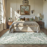 Covaba vintage woodland area rug in willow sage, styled in a room setting, view 9