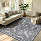 Covaba vintage woodland area rug in charcoal, styled in a room setting
