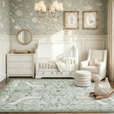 Covaba vintage woodland area rug in willow sage, styled in a room setting, view 11