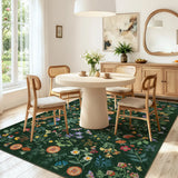 Covaba boho botanical floral area rug in fern green, styled in a room setting, view 8