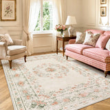 Covaba vintage traditional floral area rug in warm beige, styled in a room setting, view 9