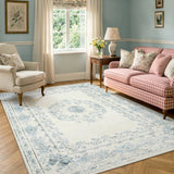 Covaba vintage traditional floral area rug in stormy blue, styled in a room setting, view 13